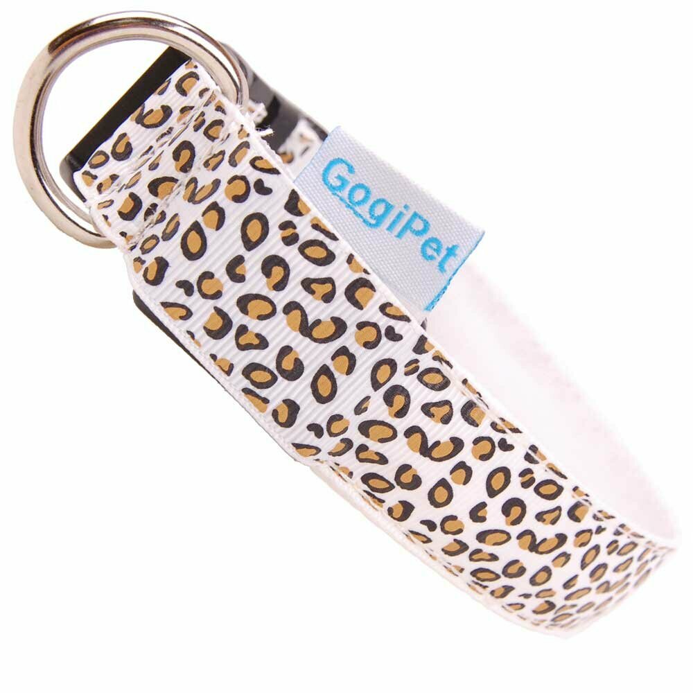 White Leopard dog collar with LED light by GogiPet ® XL