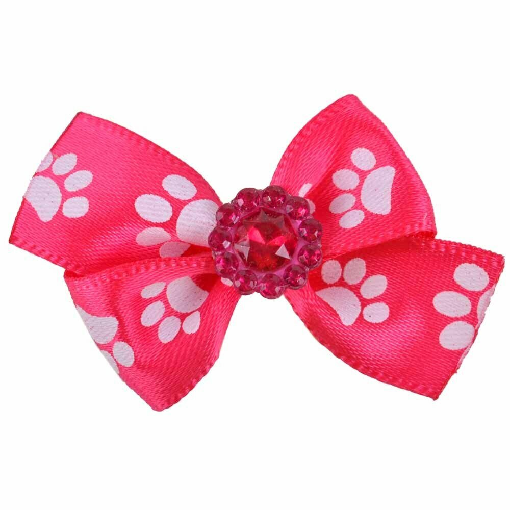 Handmade dog bow pink with paws made of stones from GogiPet®