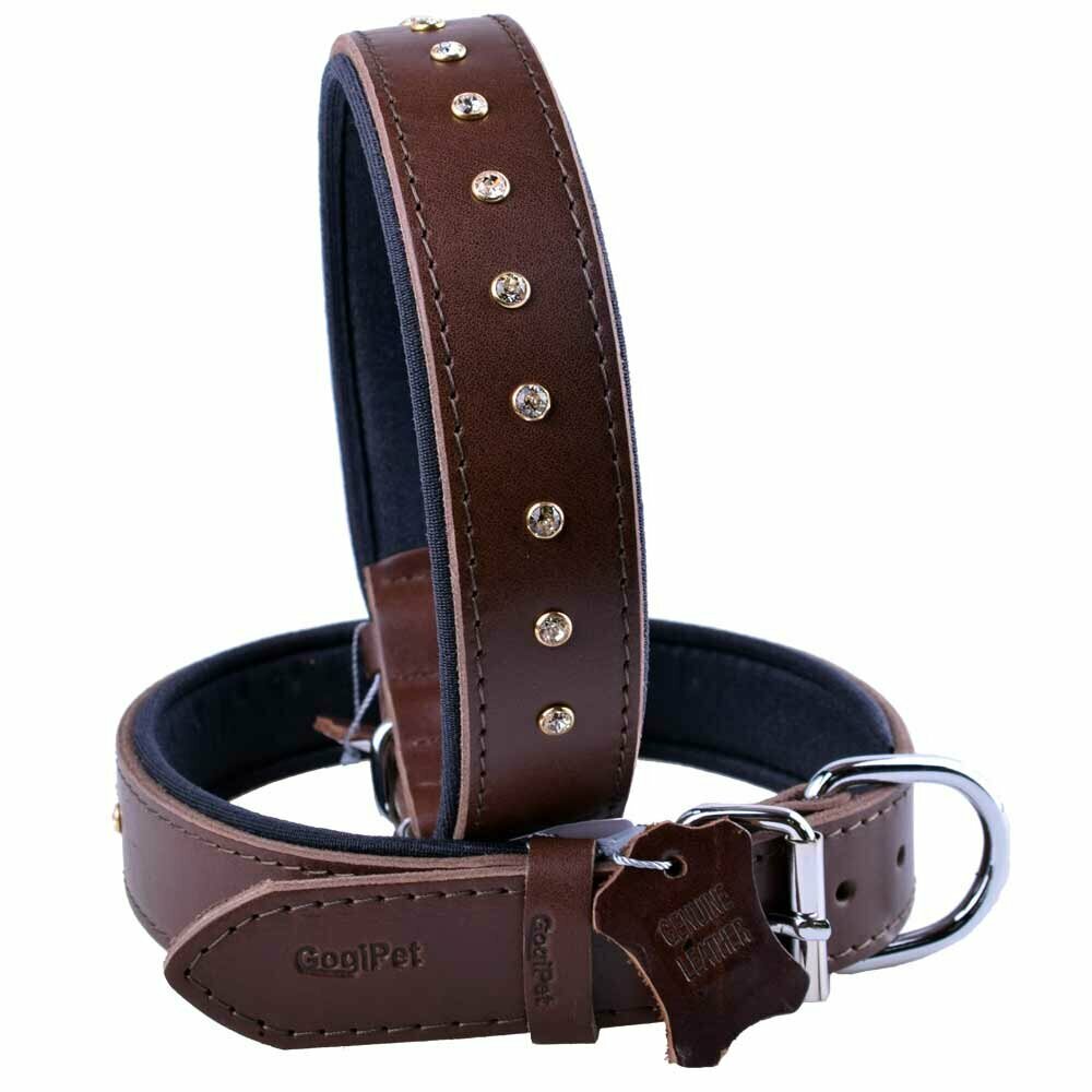 Brown Swarovski dog collar with soft padding 
