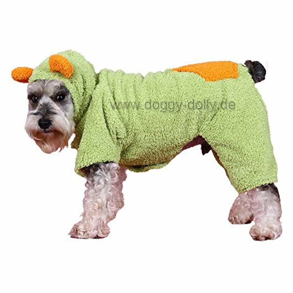 amusing, fleecy dog coat green with small ears