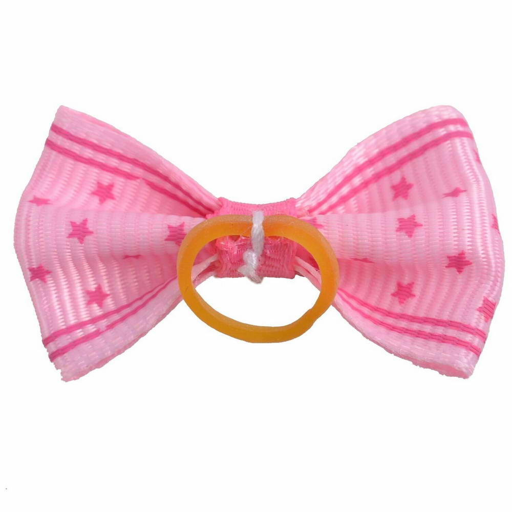 Dog hair bow rubberring Estrella light pink with stars by GogiPet
