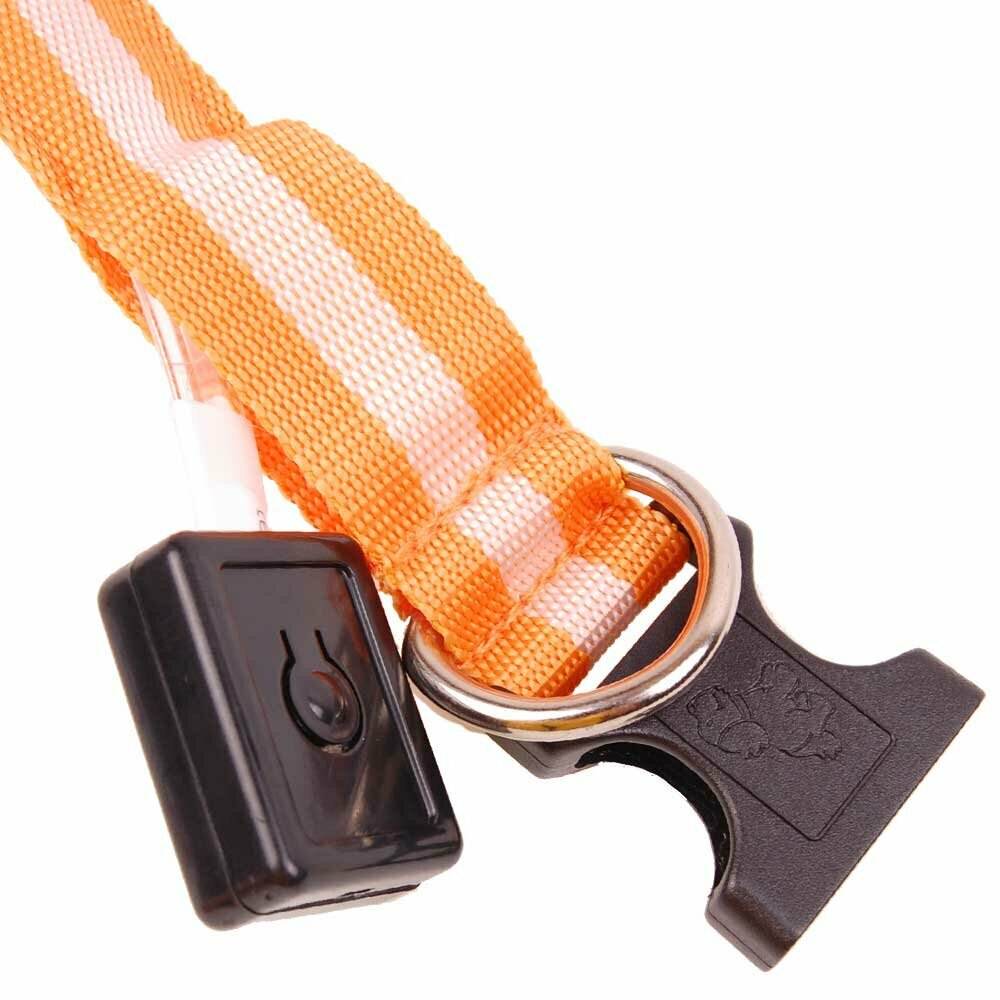 Dog collars with snap fastener for quick donning and doffing - orange light collar