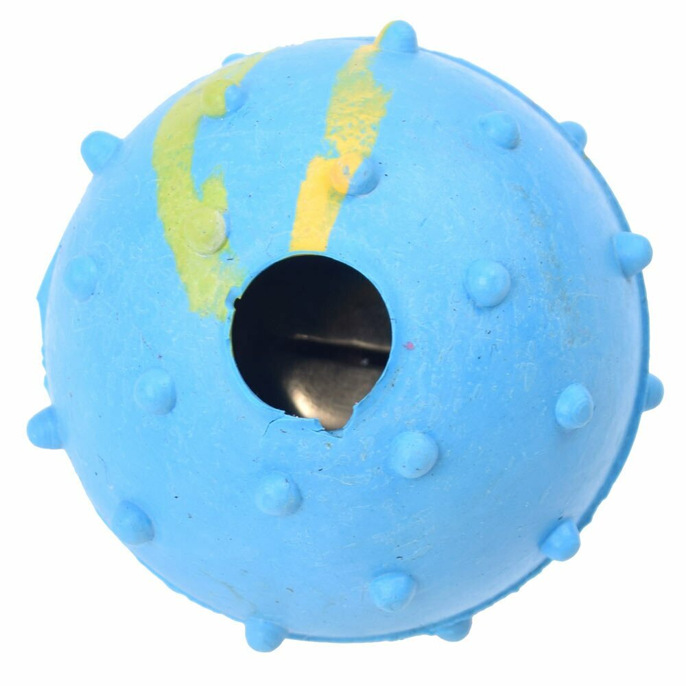 Knobbed, blue rubber ball with bells 5 cm Ø -10 years Onlinezoo birthday special Ø