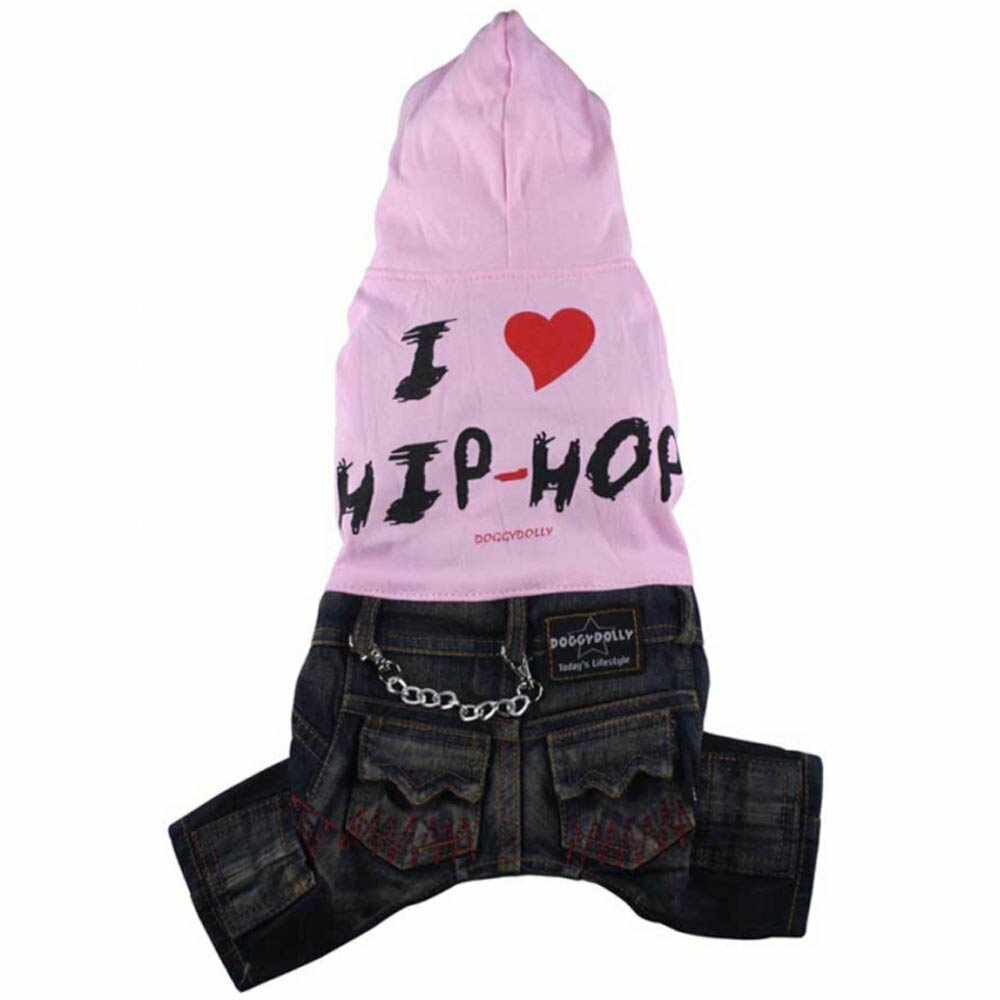 Dog Clothing - I love Hip Hop pink hoodie suit