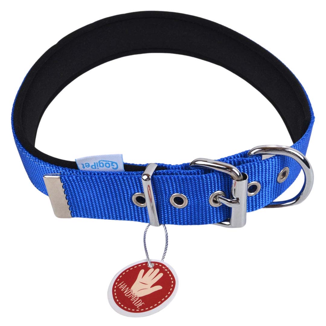 Handmade dog collar, blue with soft padding