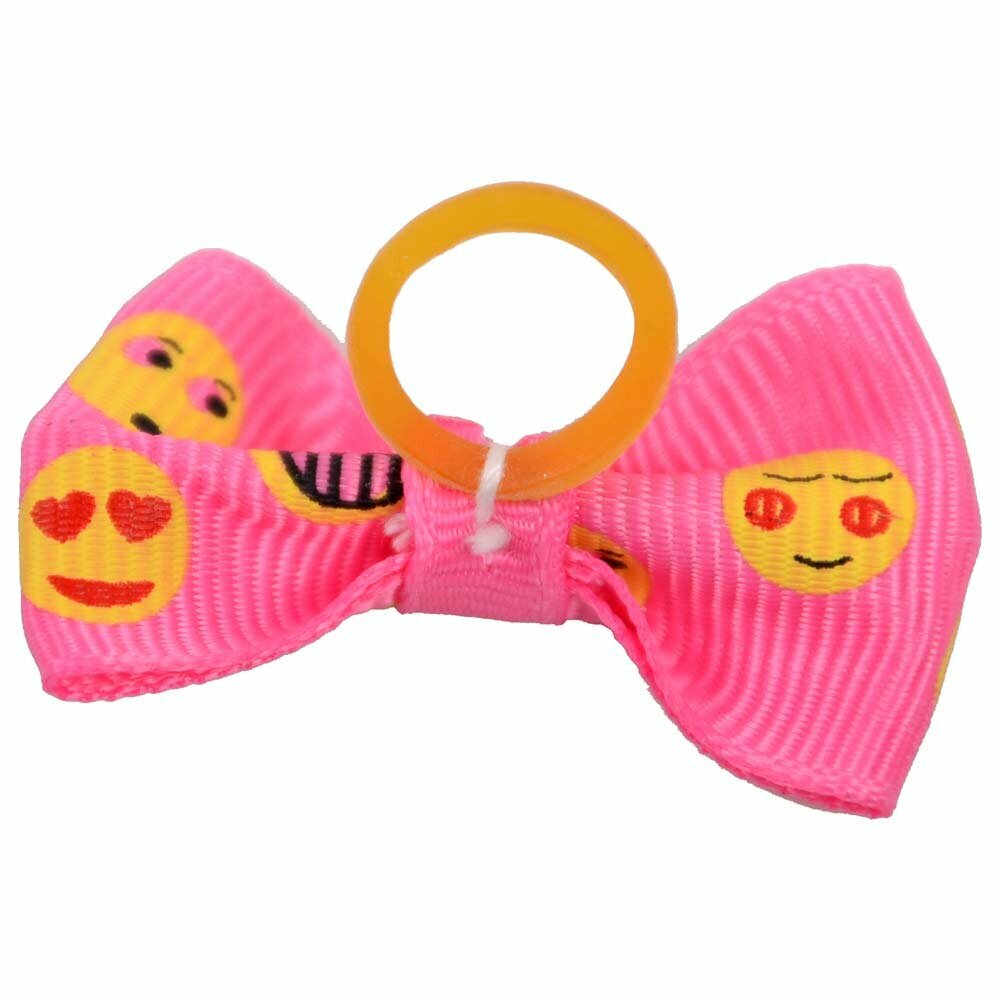 Dog hair bow rubberring Pink Smiley by GogiPet