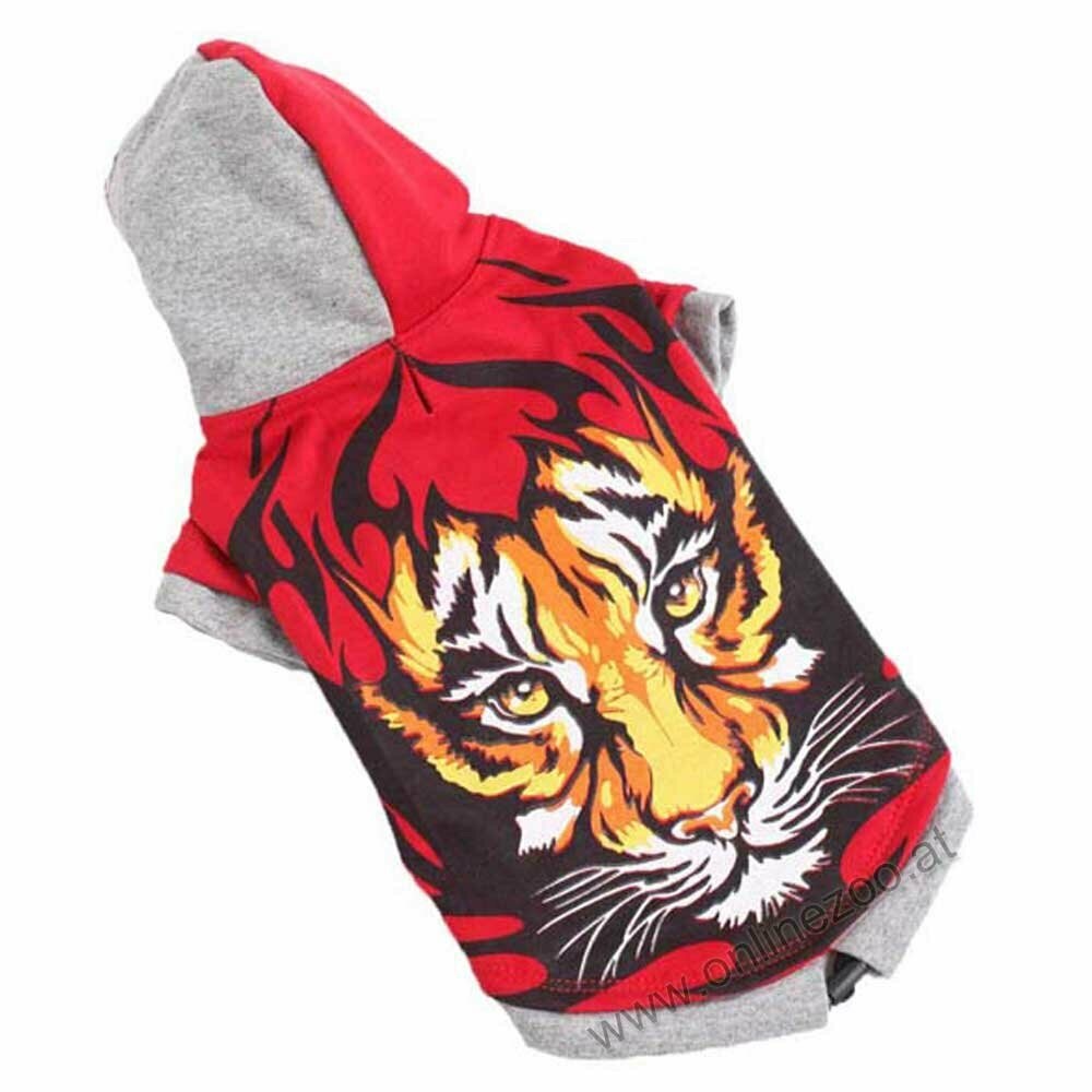red dog sweater with tiger head and hood of DoggyDolly