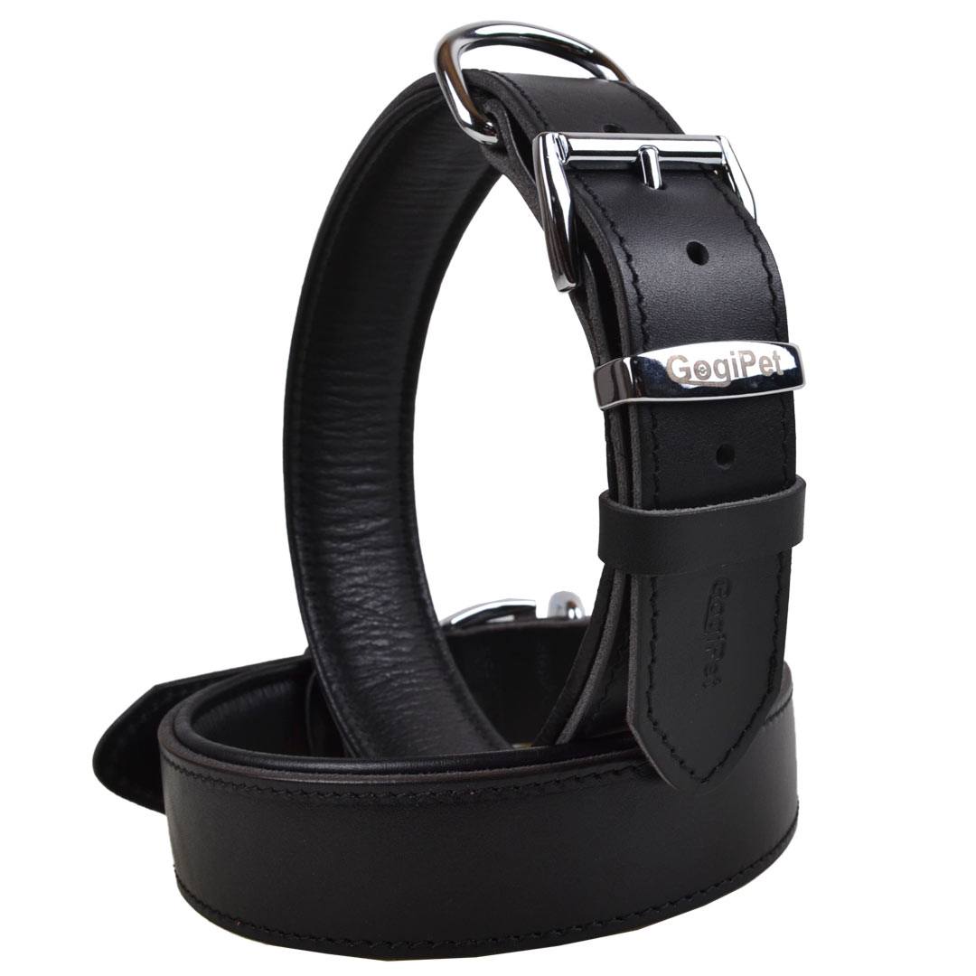 Handmade GogiPet® First Class leather dog collar black