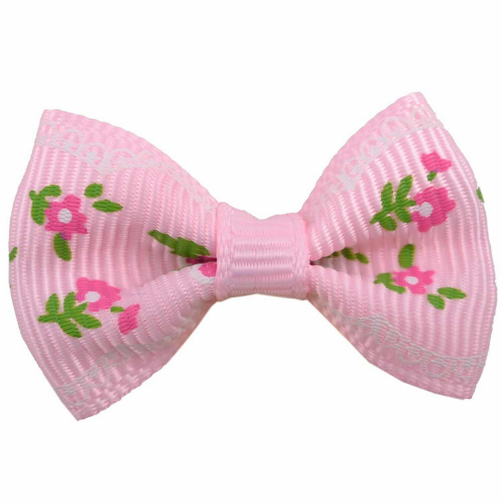 Handmade dog bow soft pink with roses by GogiPet