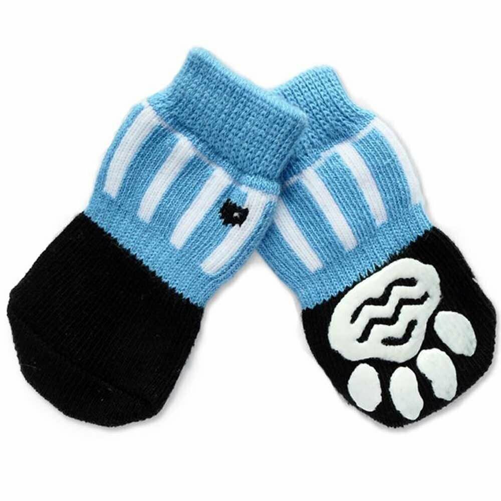 Anti-slip dog socks blue with white stripes