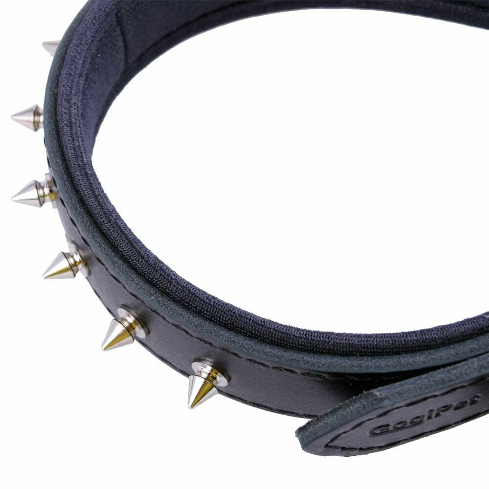 Soft lined black rivet dog collar - GogiPet® Spike dog collar