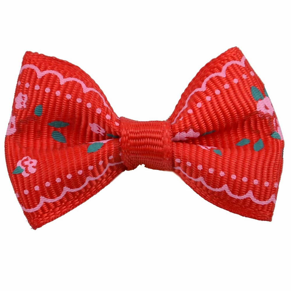 Handmade dog bow red with roses by GogiPet
