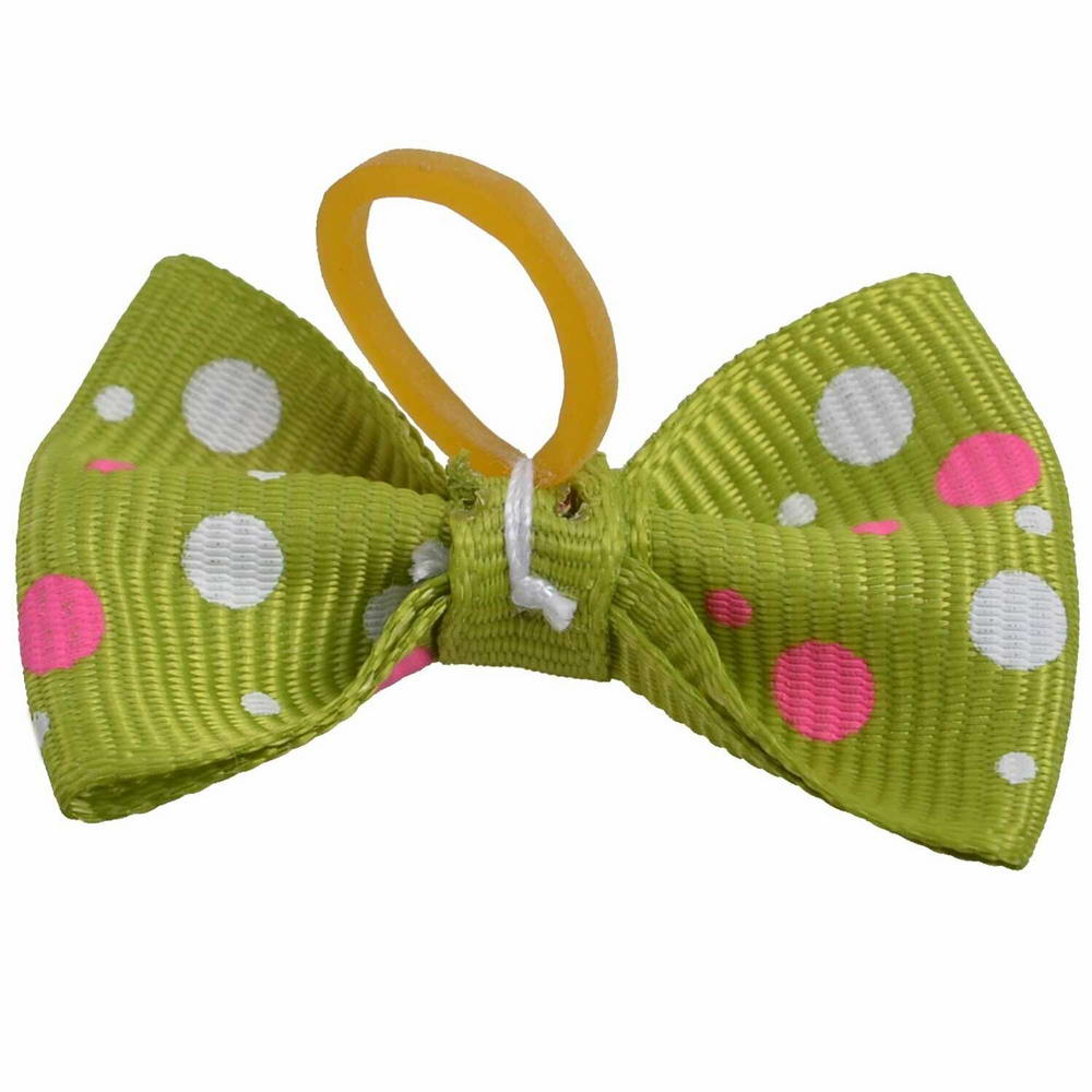 Dog hair bow rubberring green with dots by GogiPet