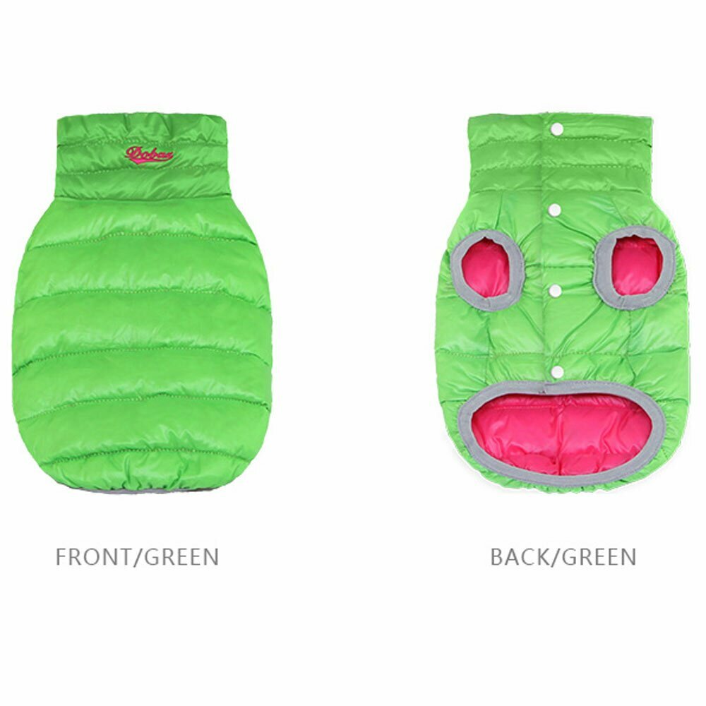 reversible jacket for dogs with down filling pink or green