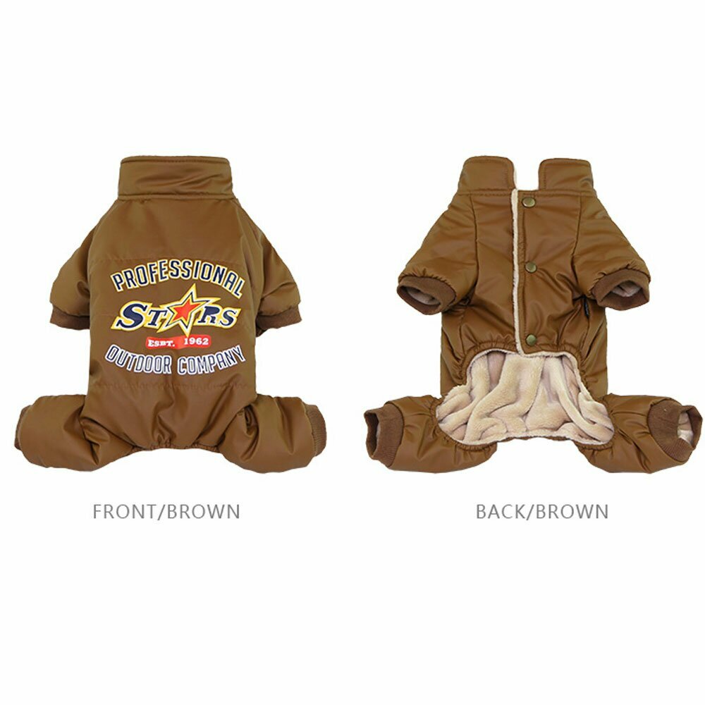 Front view of hot dog clothes and rear view of the warm dog clothes