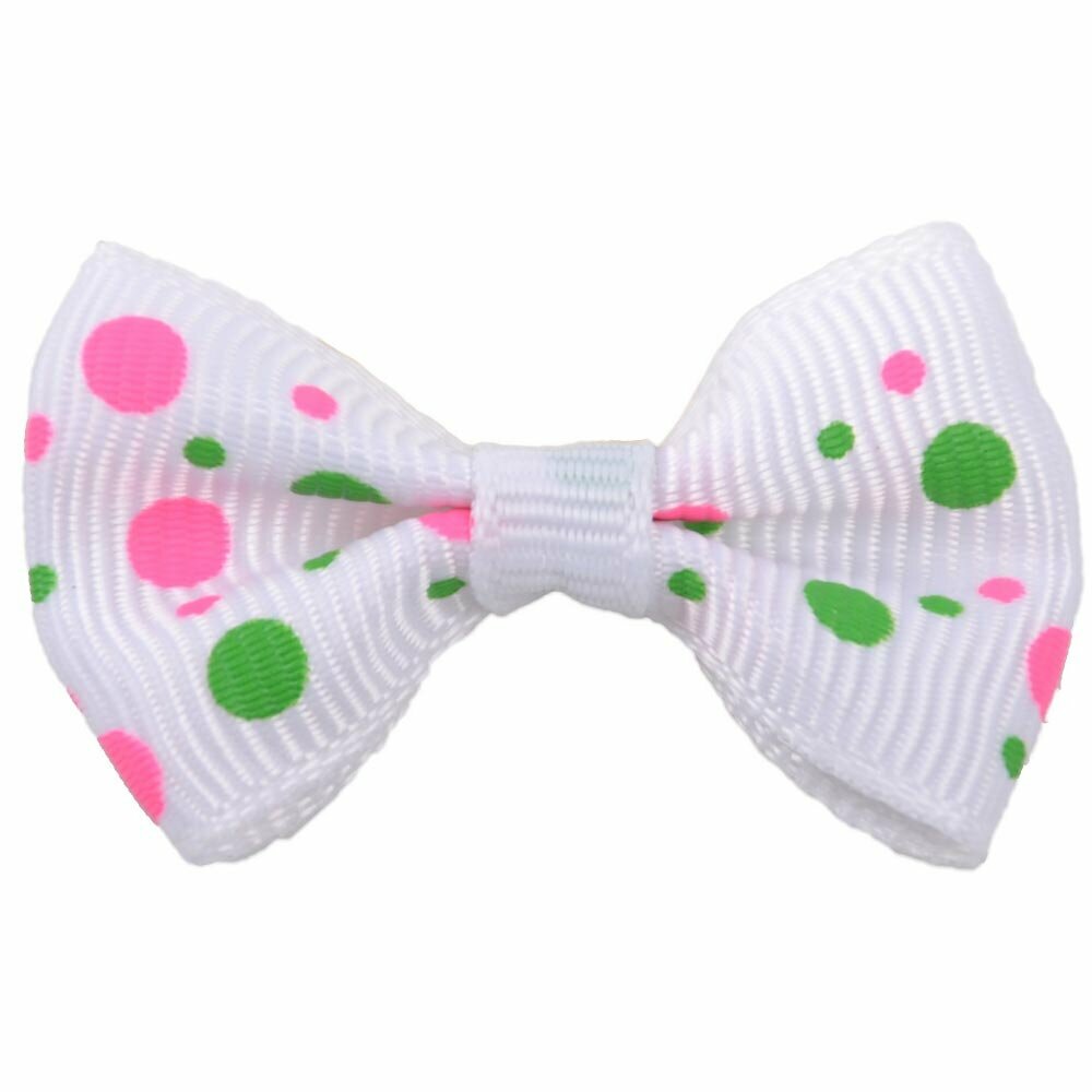 Handmade dog bow white with polka dots by GogiPet
