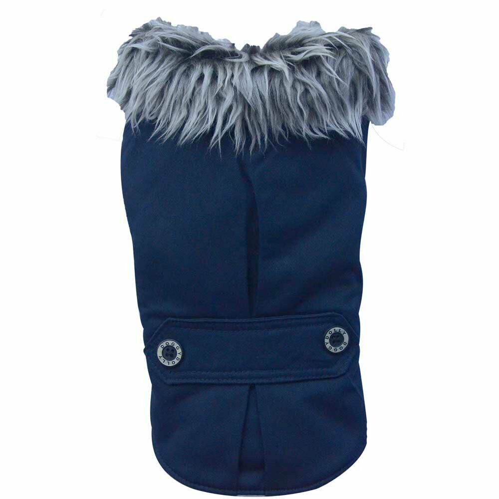 Dog clothes - blue dog coat with fur collar