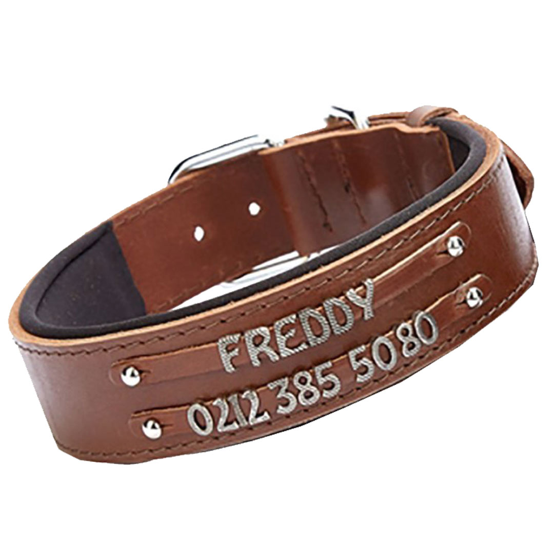 Double row name collar by GogiPet - Brown comfort dog collar for letters and numbers to make your own