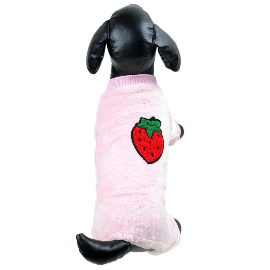 Warm dog clothing - pink strawberry dog jogger