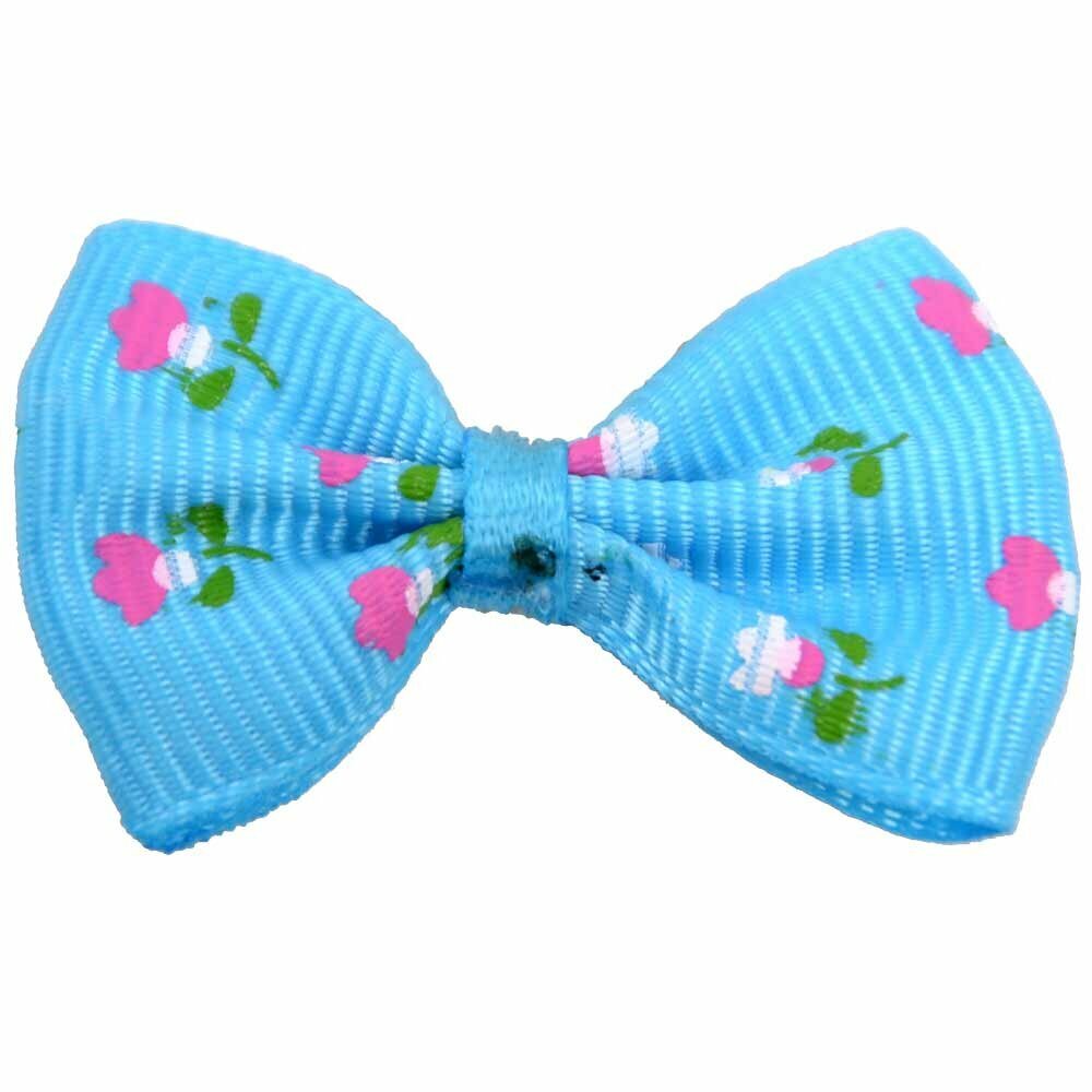Handmade dog bow blue with flowers by GogiPet