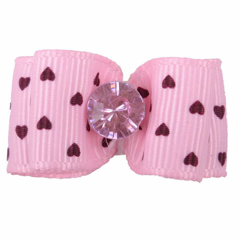 GogiPet dog bow of the Pink Lilly series with glitter stone and hearts