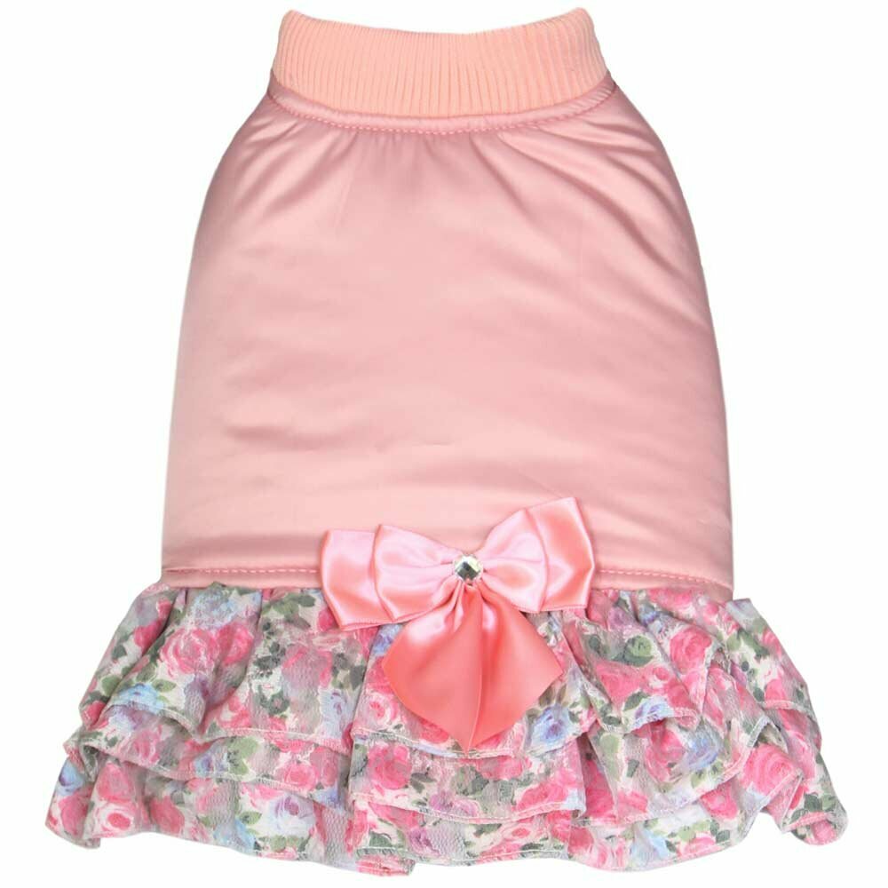 Warm dog dress pink with 3 layered pleated skirt  by GogiPet