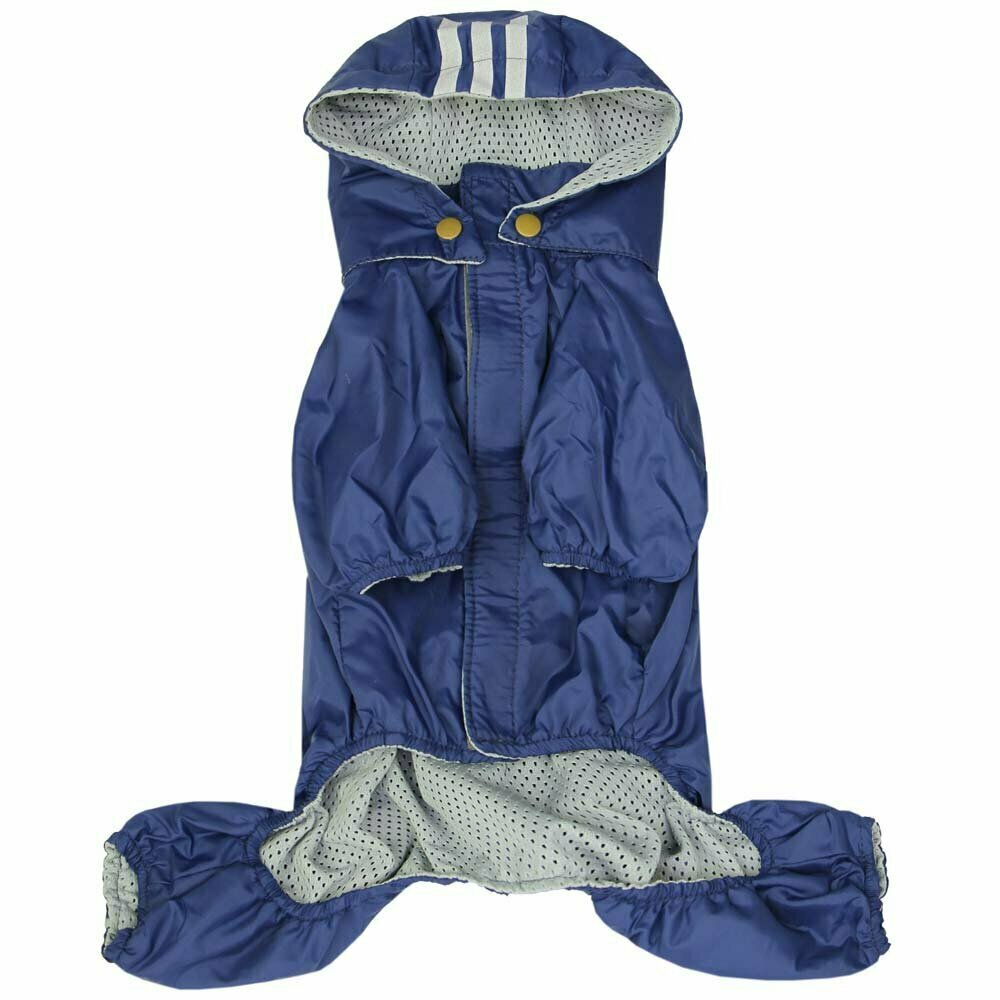 Blue raincoat for dogs with detachable hood