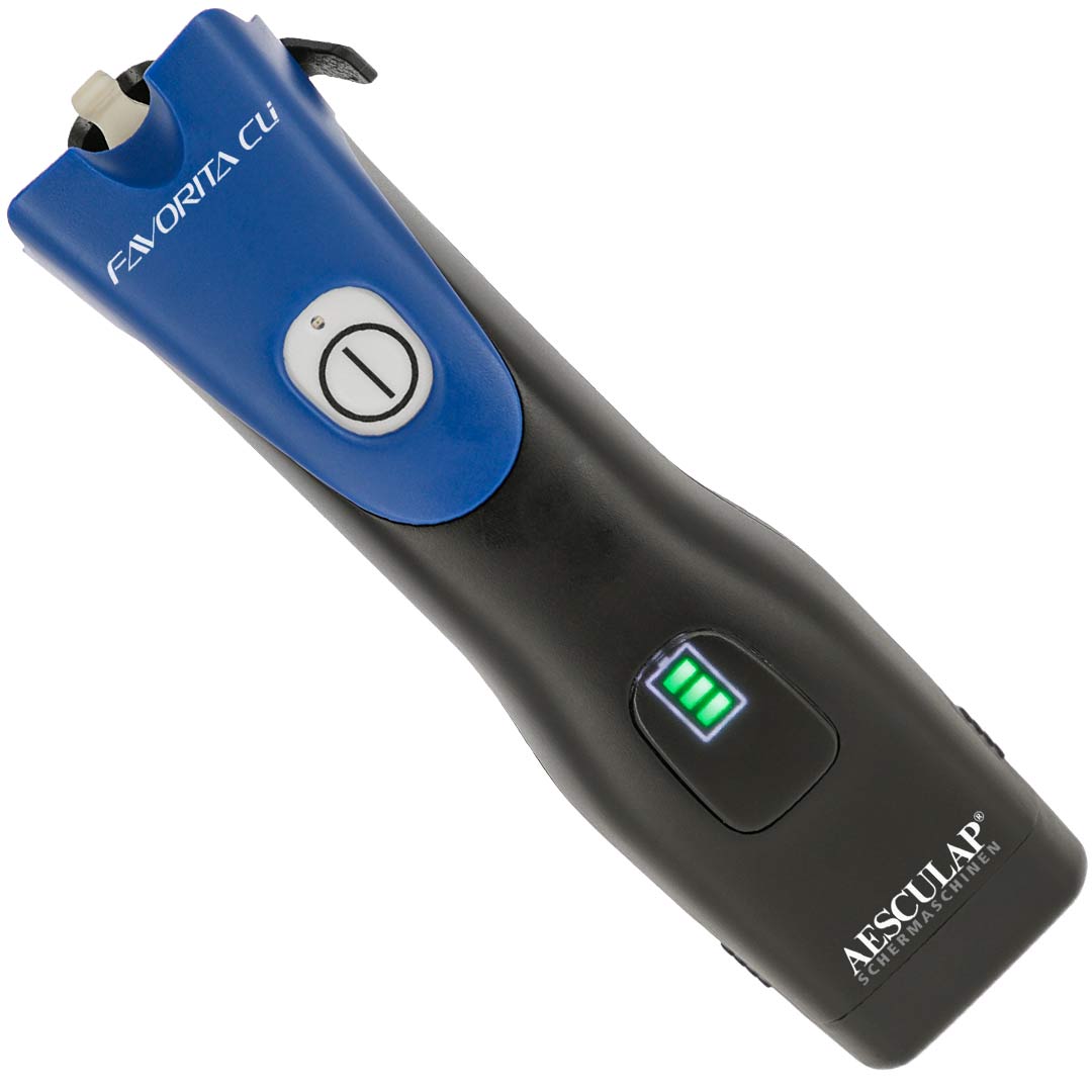 Night blue Aesculap Favorita CLi battery clipper with LED display