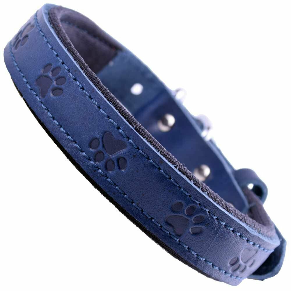 GogiPet® leather dog collar blue with paws