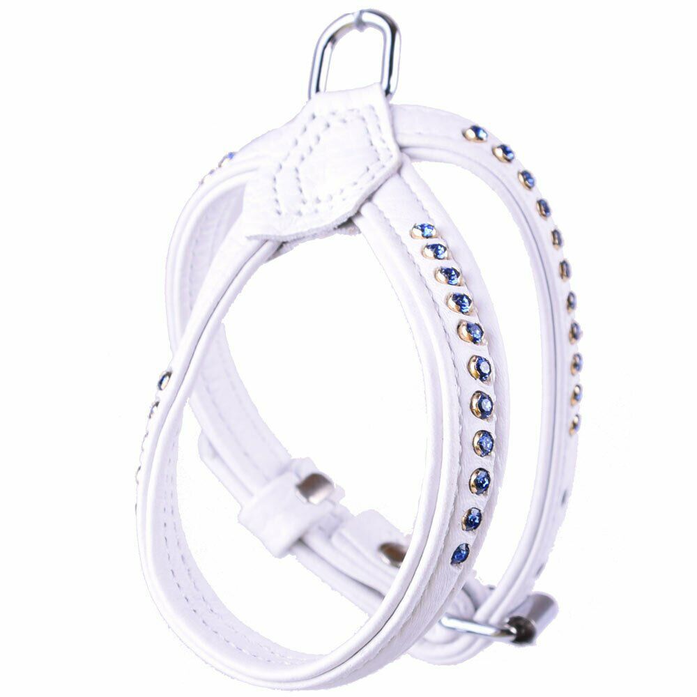 Luxury dog harness with Swarovski crystals in white leather