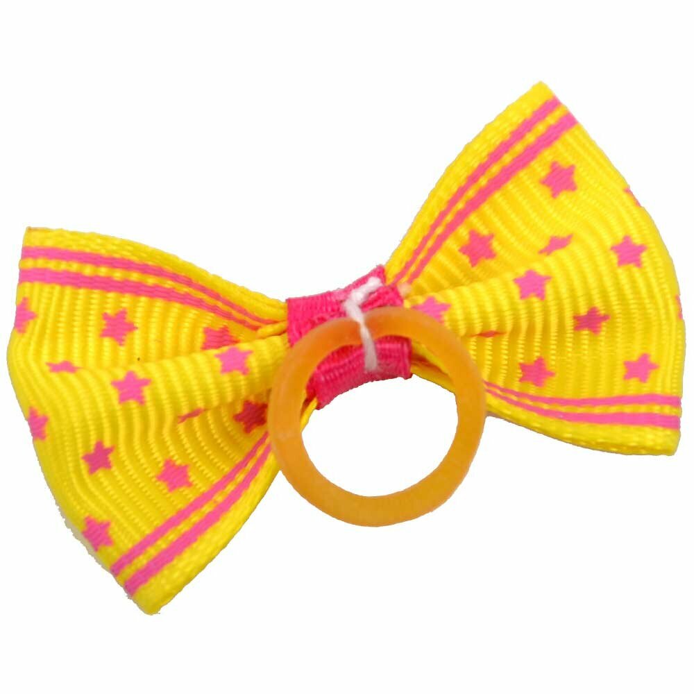 Dog hair bow rubberring Estrella yellow with stars by GogiPet