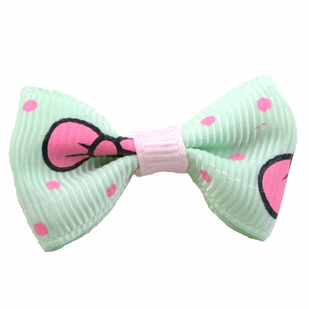 Handmade dog bow green with bows and polka dots by GogiPet