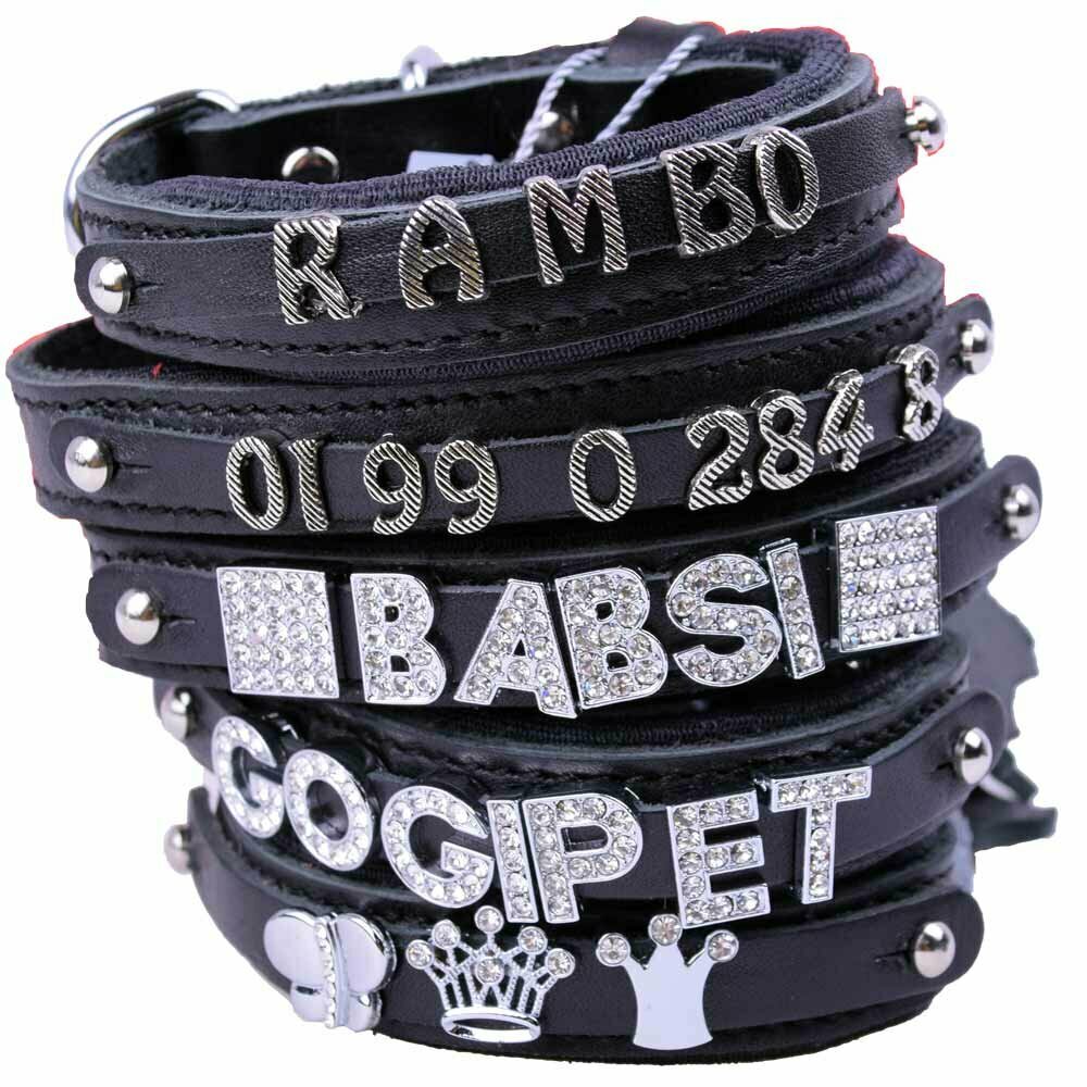 GogiPet® real leather name collar black