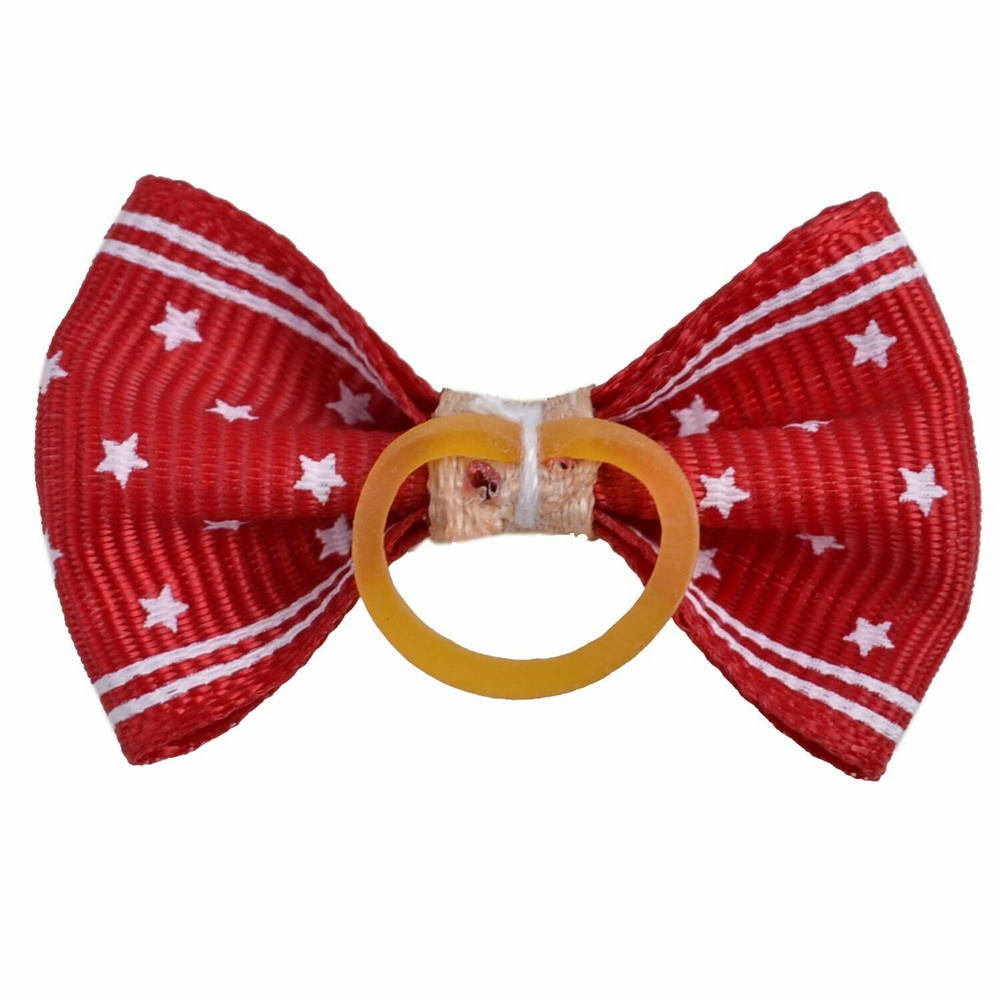 Dog hair bow rubberring Estrella dark red with stars by GogiPet