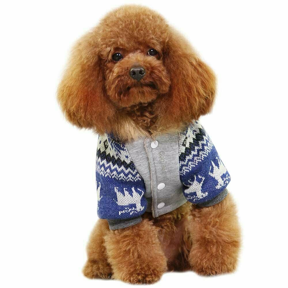 GogiPet dog coat blue with Norwegian patterns reindeer - dog clothes