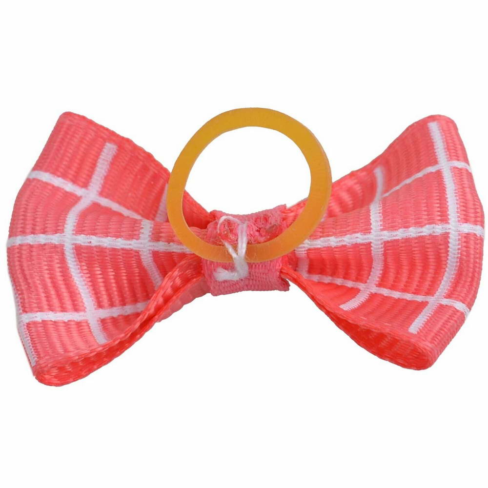 Dog bow with rubber ring - salmon checkered by GogiPet