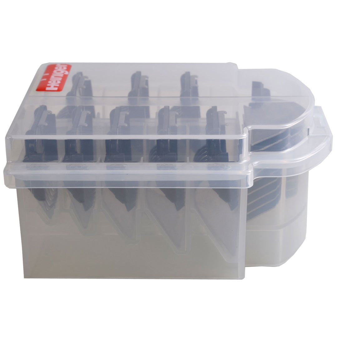 9 Heiniger attachment combs in practical storage box