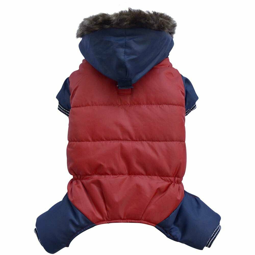 DoggyDolly dog anorak red with blue 4 legs and blue hood - snowsuit for dog - dog clothing
