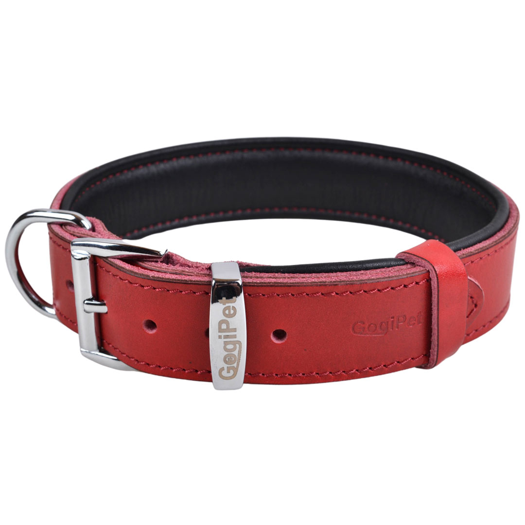 Handmade, red genuine leather dog collar from GogiPet