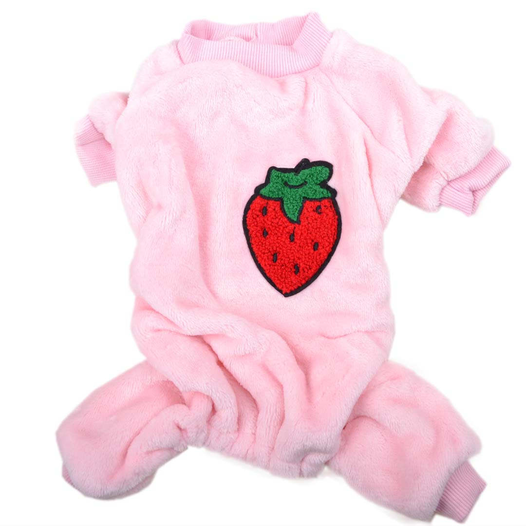 cuddly soft, warm dog pyjamas with strawberry