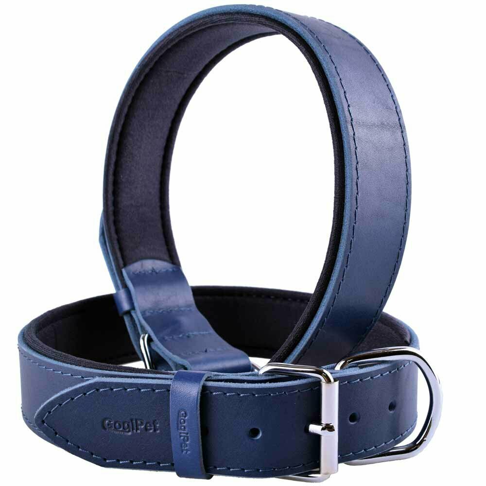 GogiPet® Comfort leather dog collar blue