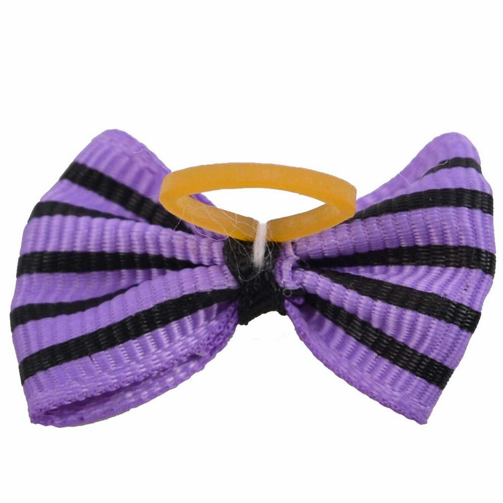 Hair bow with hair rubber purple with black stripes by GogiPet