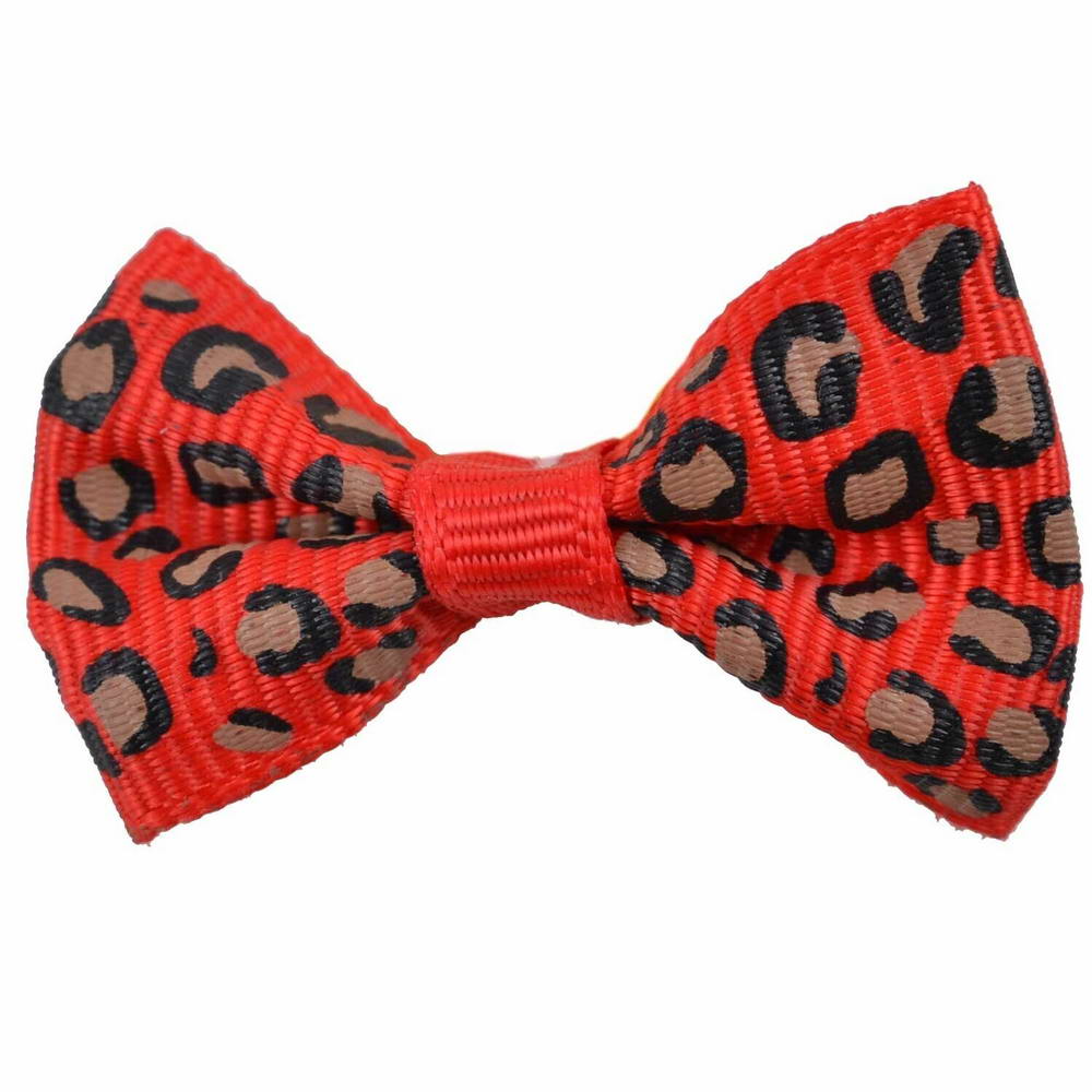 Leopard dog bow - Red Hair Bow in Leopard Look
