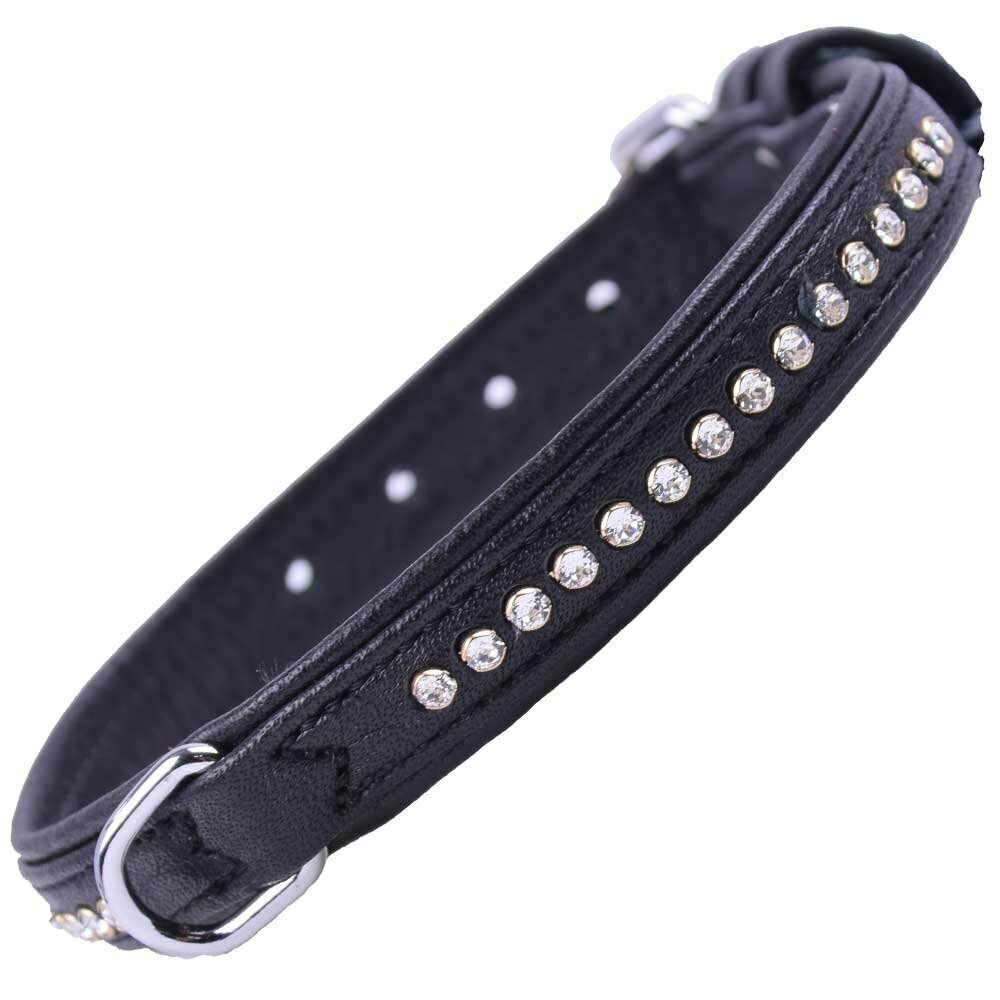 GogiPet® Swarovski dog collar made of black float leather
