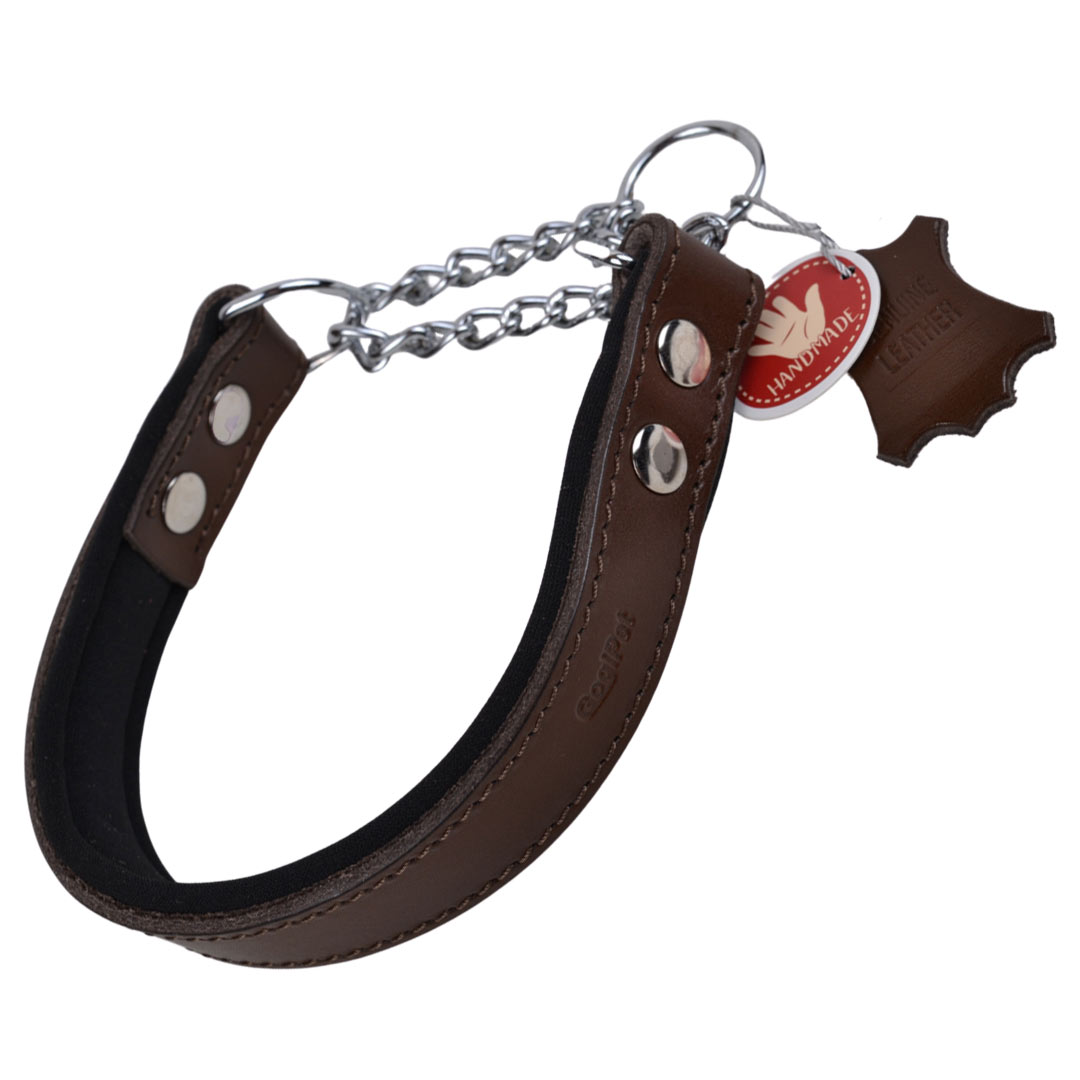 Brown genuine leather dog collar from GogiPet