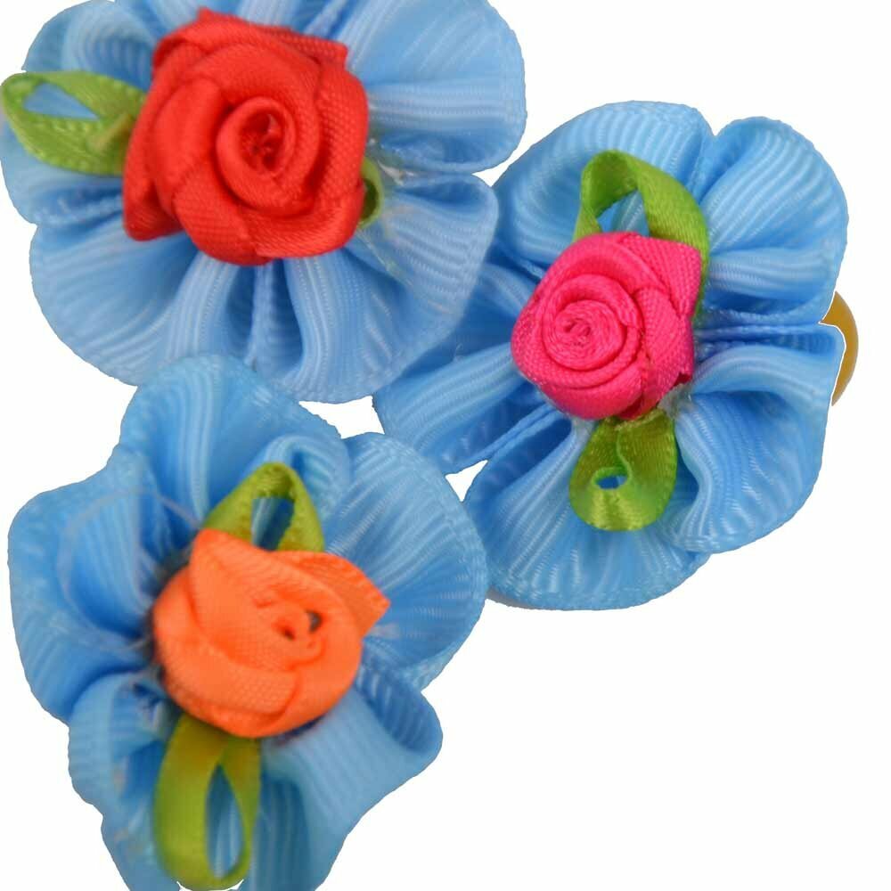 Dog hair bow with rubberring blue with little rose by GogiPet