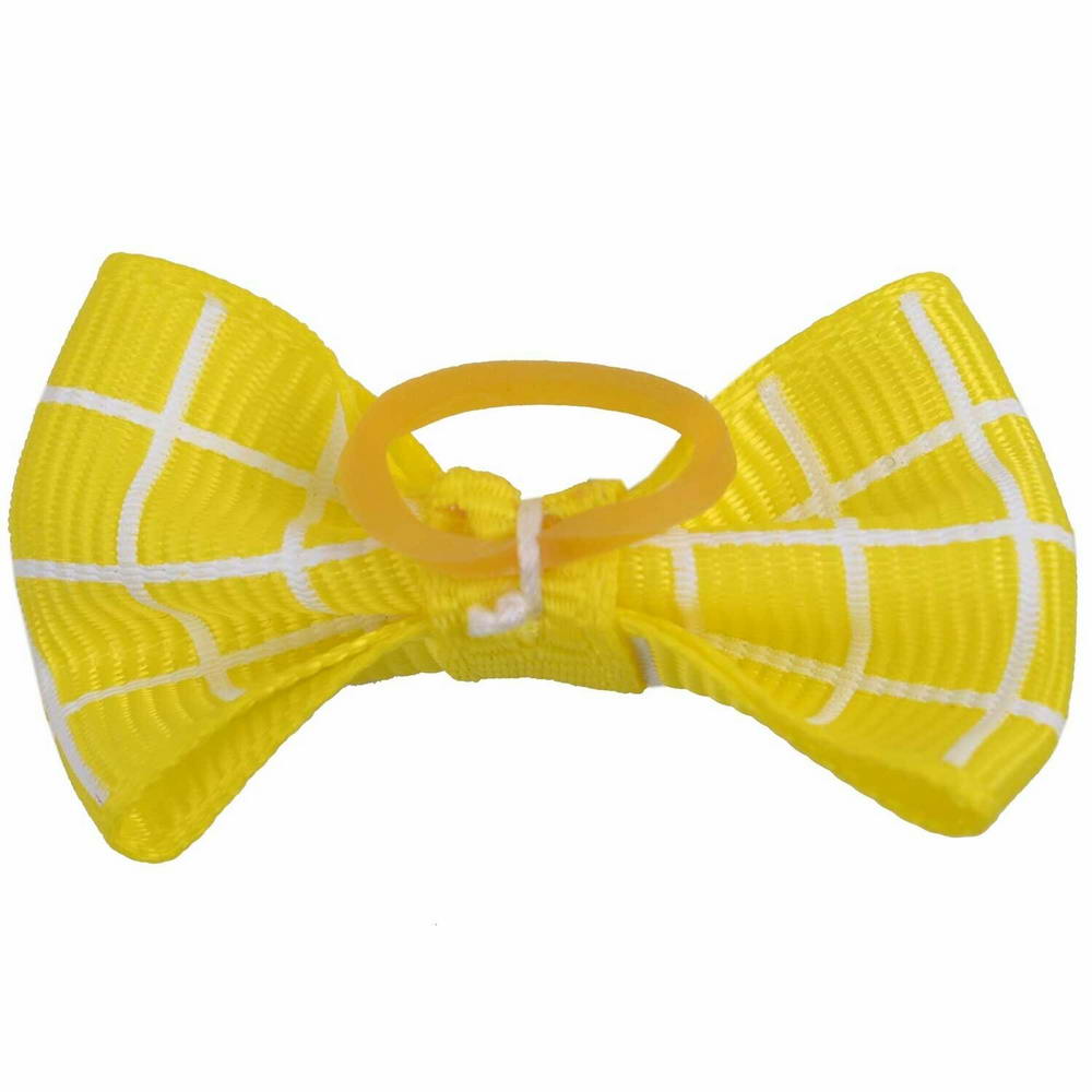 Dog bow with rubber ring - yellow checkered by GogiPet