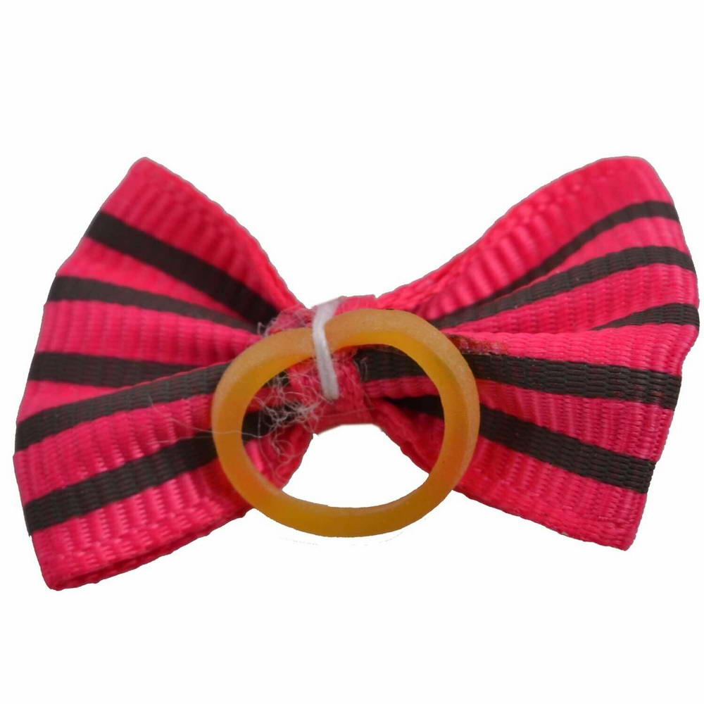 Hair bow with hair rubber pink with black stripes by GogiPet