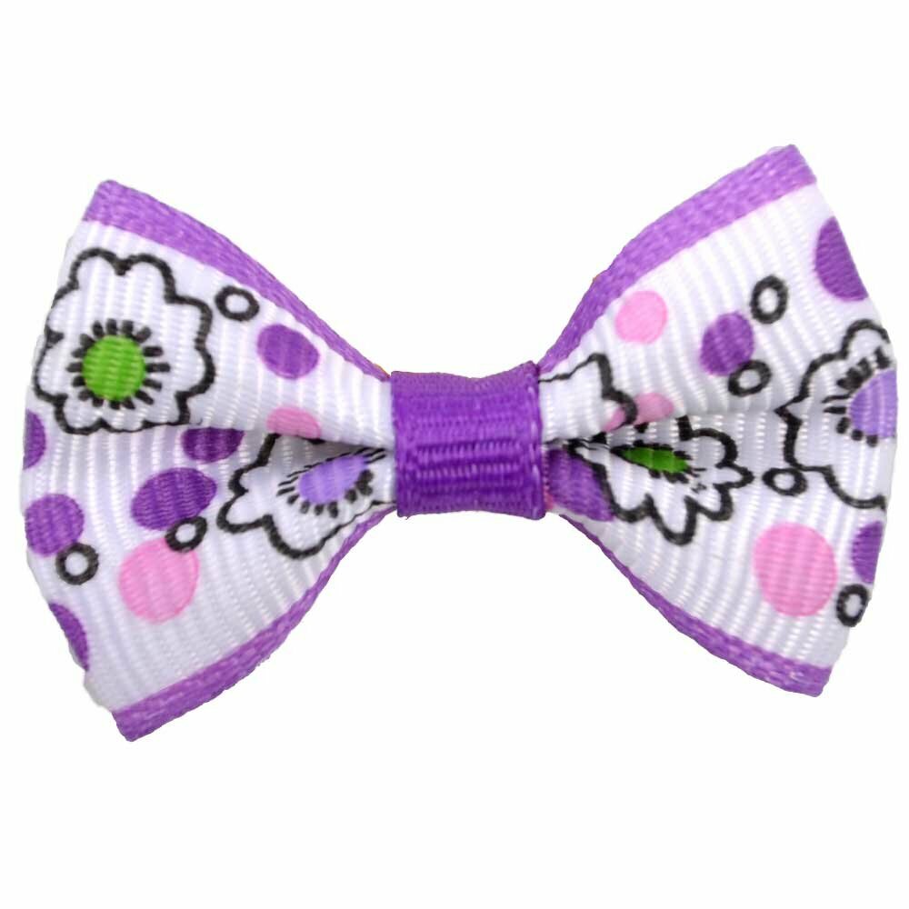 Handmade dog bow purple - white with flowers by GogiPet