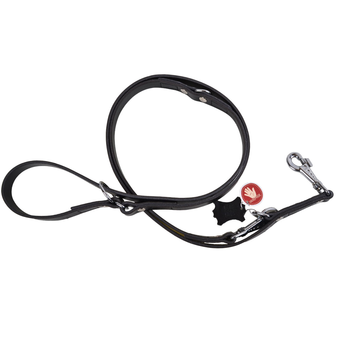 Adjustable genuine leather dog leash from GogiPet Black